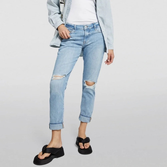 Frame Le Garcon Distressed Straight Leg Jeans Light Hidalgo Beldon Wash Size 25 - Picture 1 of 12
